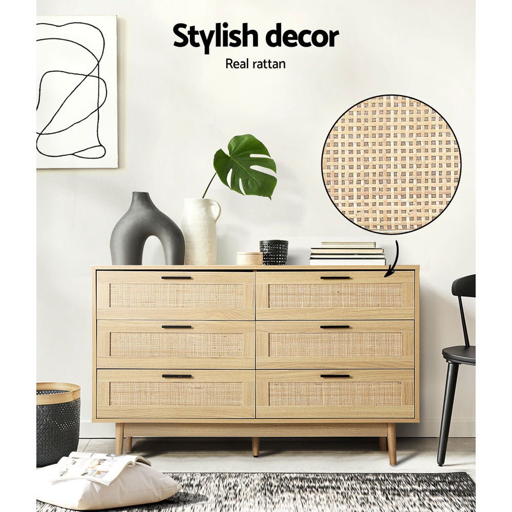 Rattan Tallboy With 6 Drawers - Rivercity House & Home Co. (ABN 18 642 972 209) - Affordable Modern Furniture Australia
