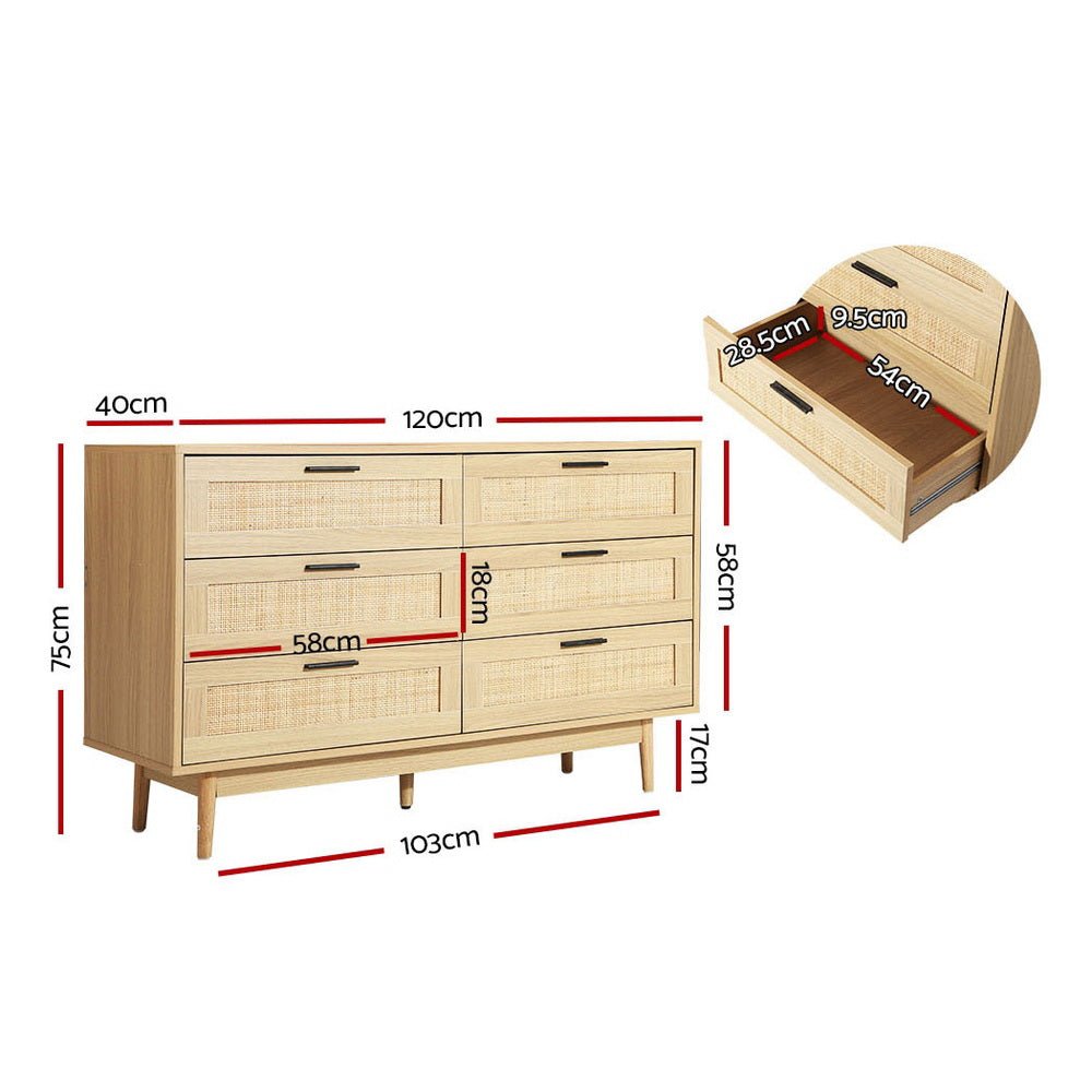 Rattan Tallboy With 6 Drawers - Rivercity House & Home Co. (ABN 18 642 972 209) - Affordable Modern Furniture Australia