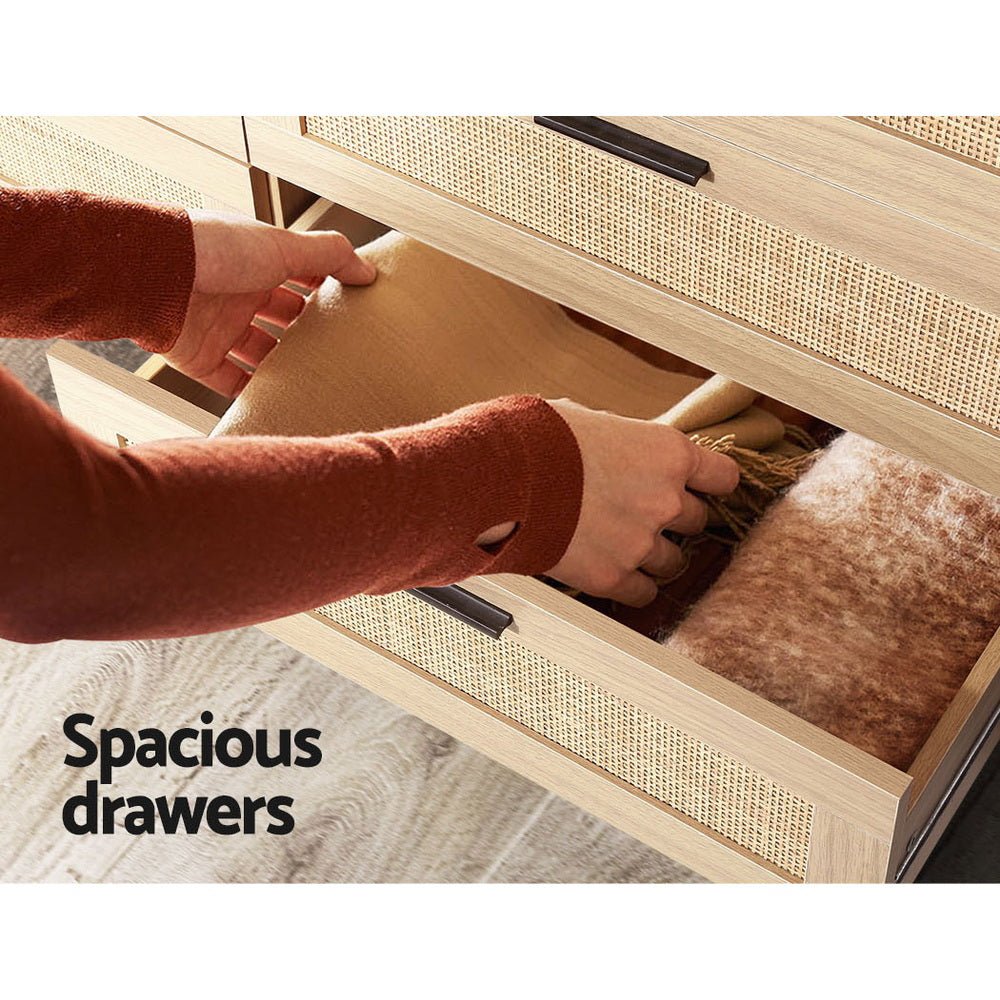 Rattan Tallboy With 6 Drawers - Rivercity House & Home Co. (ABN 18 642 972 209) - Affordable Modern Furniture Australia