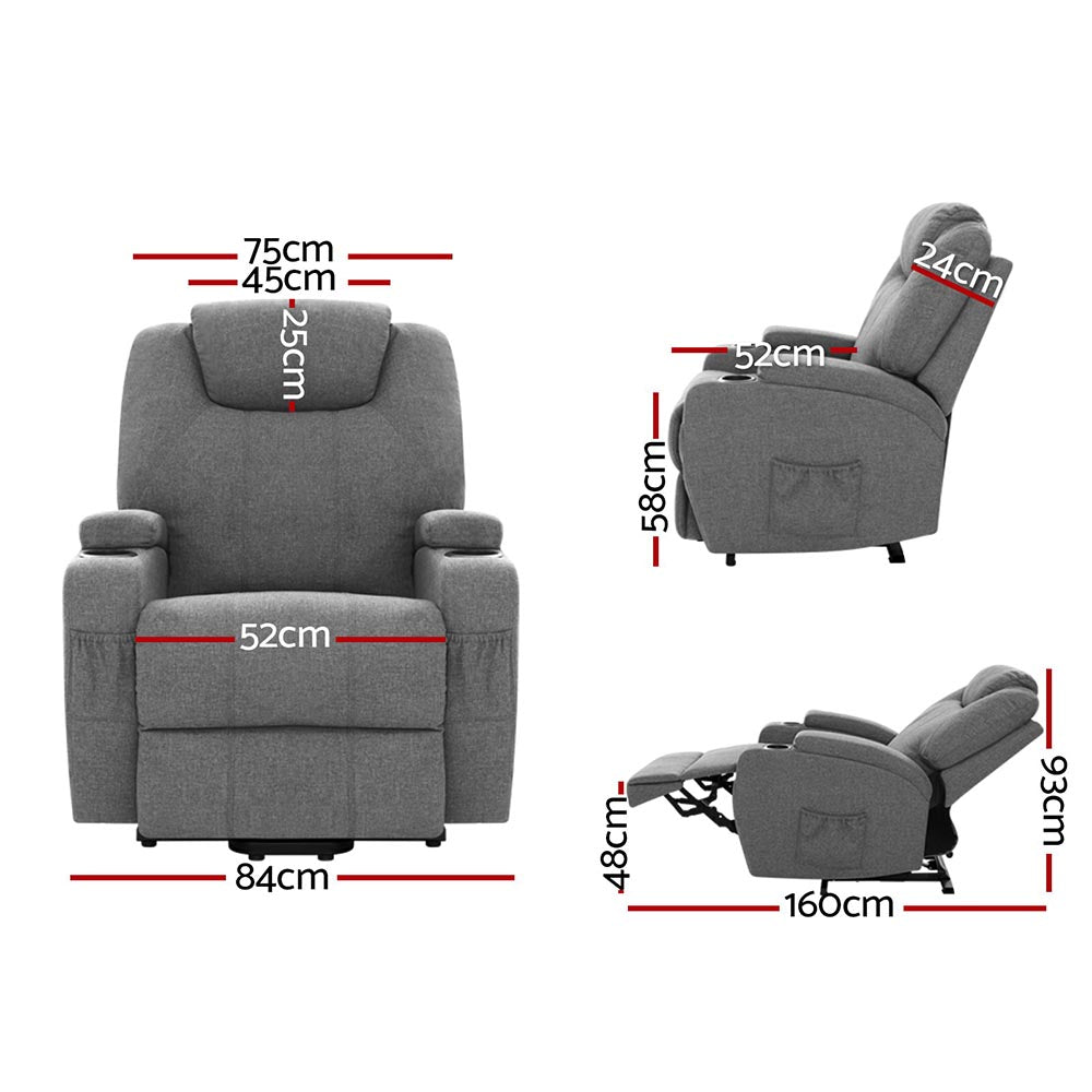 Recliner Chair Lift Assist Heated Massage Chair Velvet Milio - Furniture > Bar Stools & Chairs > Massage Chairs - Rivercity House & Home Co. (ABN 18 642 972 209) - Affordable Modern Furniture Australia