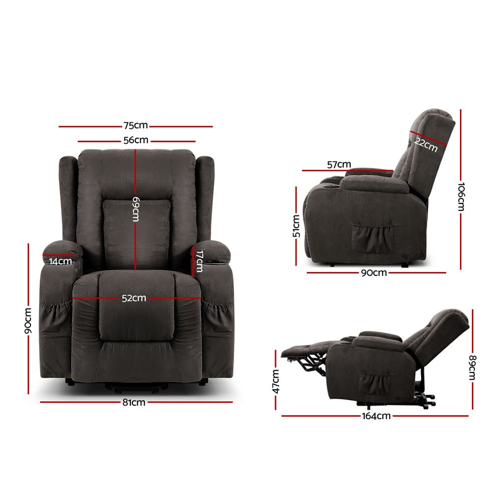 Recliner Chair Lift Assist Heated Massage Chair Velvet Rukwa - Furniture > Bar Stools & Chairs > Massage Chairs - Rivercity House & Home Co. (ABN 18 642 972 209) - Affordable Modern Furniture Australia