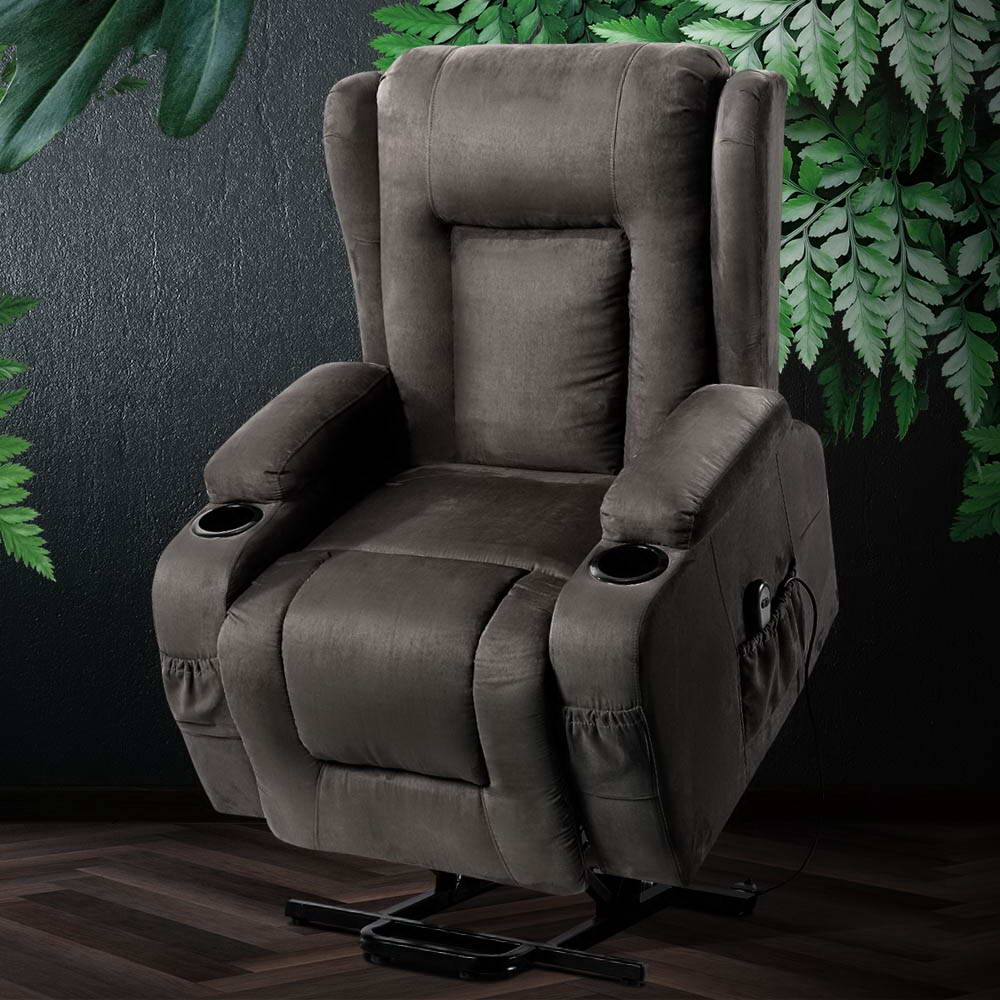 Recliner Chair Lift Assist Heated Massage Chair Velvet Rukwa - Furniture > Bar Stools & Chairs > Massage Chairs - Rivercity House & Home Co. (ABN 18 642 972 209) - Affordable Modern Furniture Australia