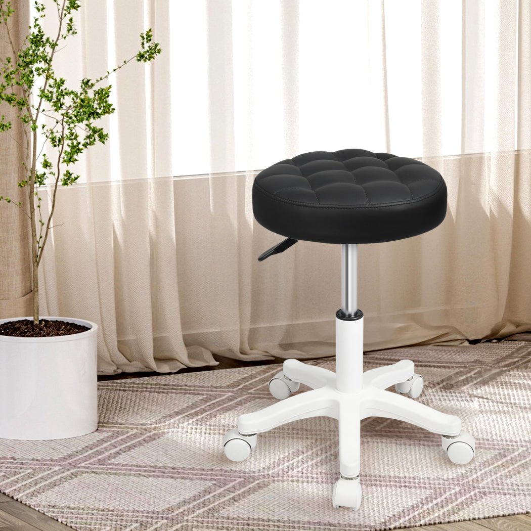 Rolling Bar Stool with PU Leather Seat and Casters - Black - Rivercity House & Home Co. (ABN 18 642 972 209) - Affordable Modern Furniture Australia