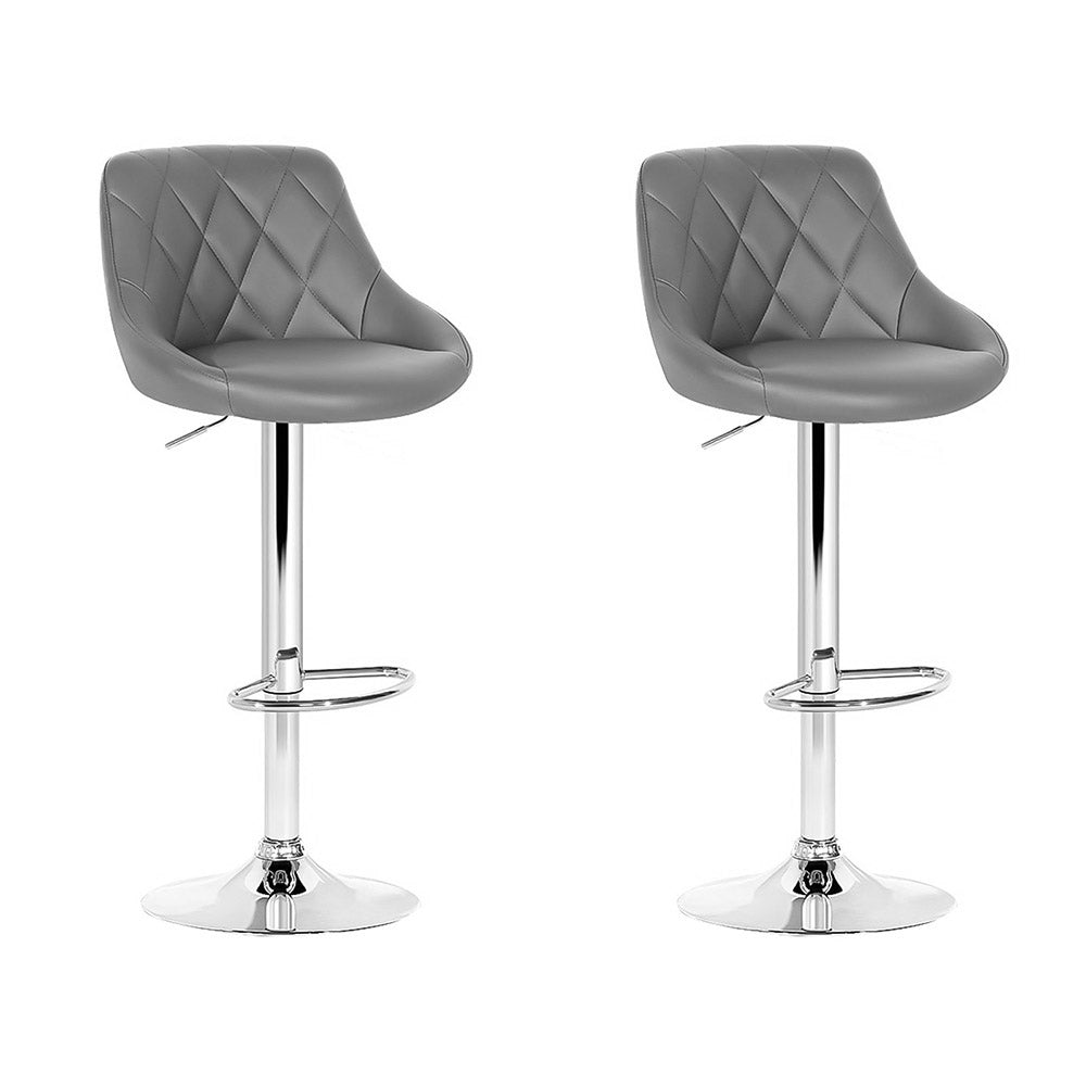 Set of 2 Bar Stools PU Leather Diamond Style - Grey - Rivercity House & Home Co. (ABN 18 642 972 209) - Affordable Modern Furniture Australia