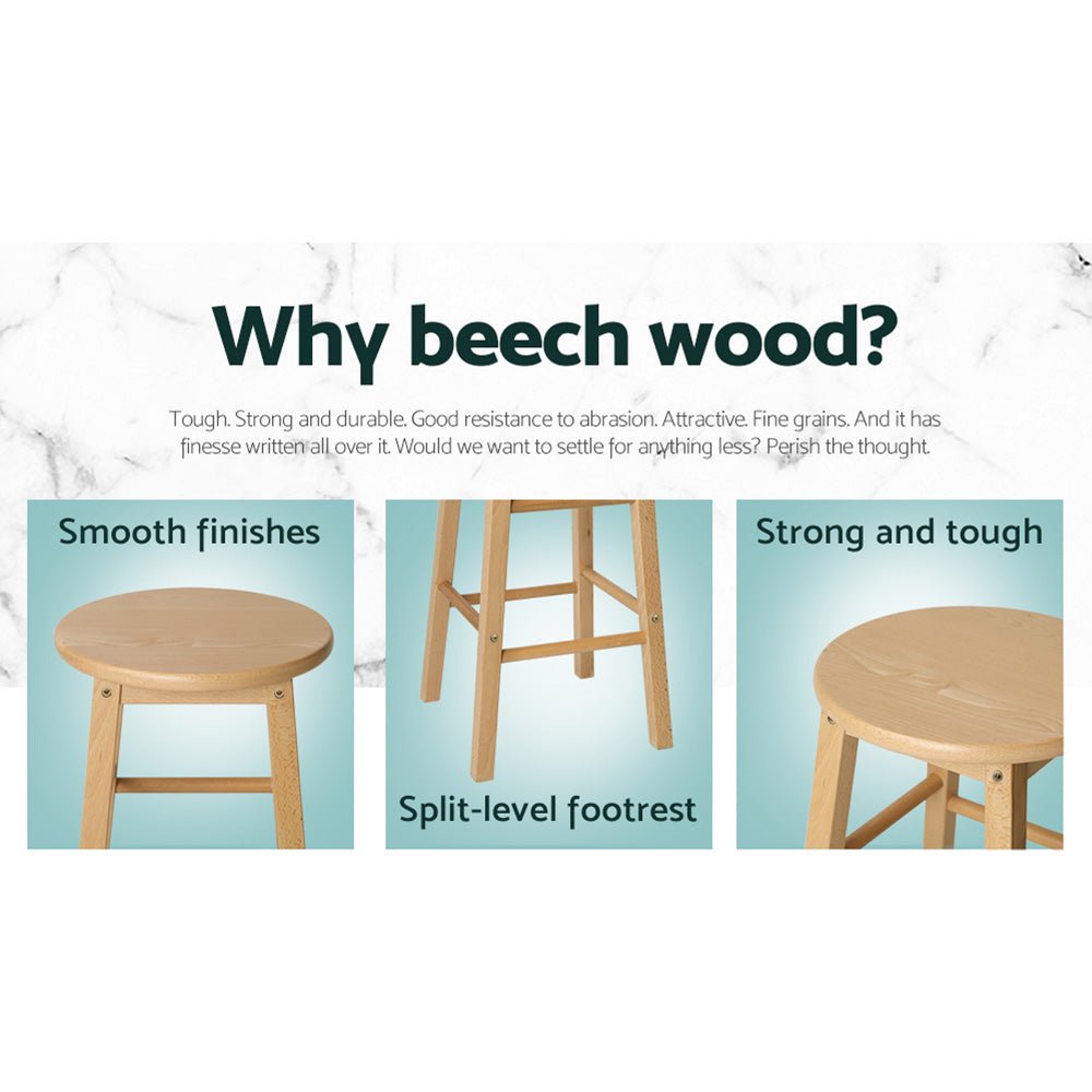 Set of 2 Beech Wood Backless Bar Stools - Natural - Rivercity House & Home Co. (ABN 18 642 972 209) - Affordable Modern Furniture Australia