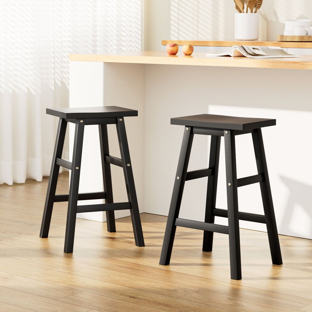 Set of 2 Beech Wood Bar Stools - Black - Rivercity House & Home Co. (ABN 18 642 972 209) - Affordable Modern Furniture Australia