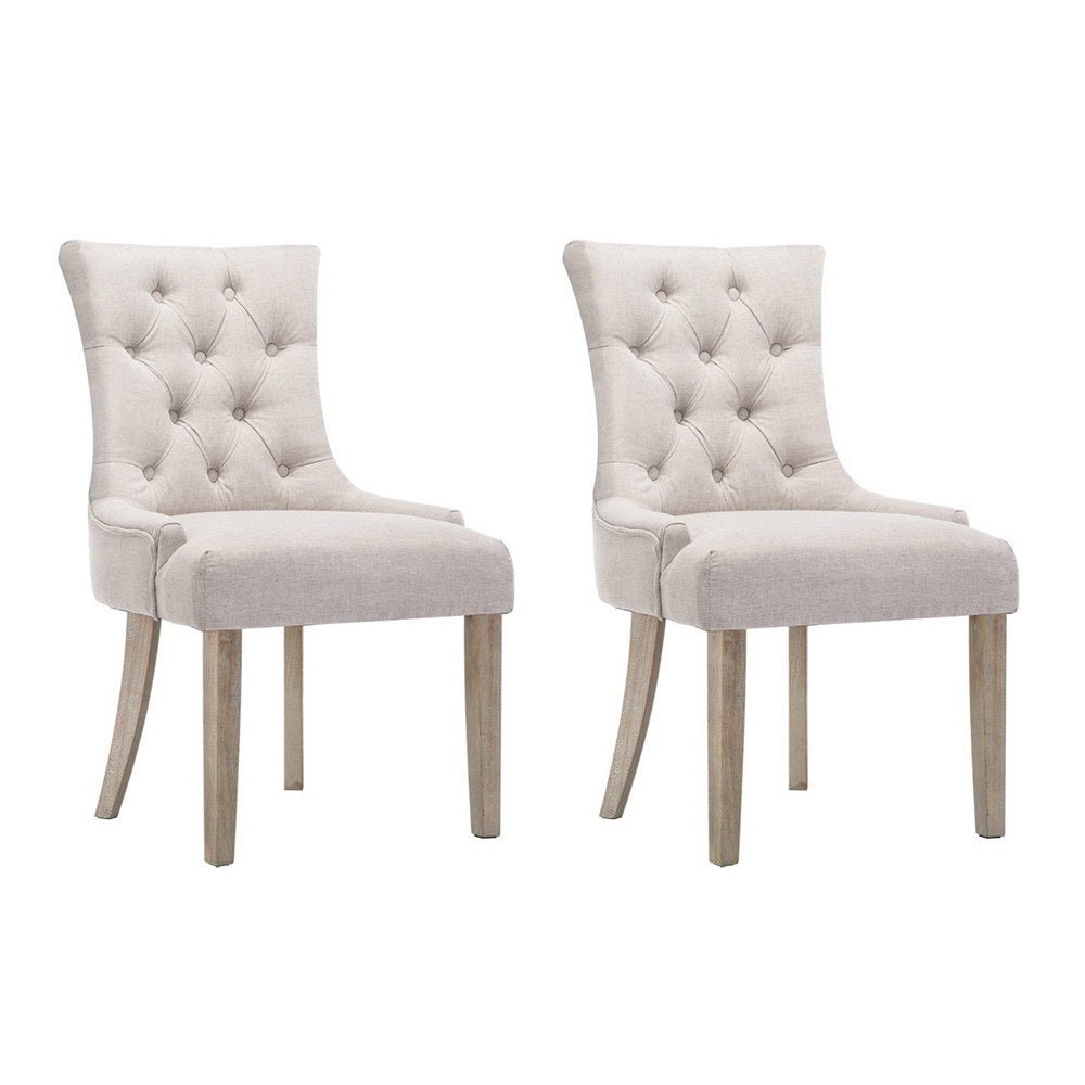 Set of 2 Dining Chair Beige CAYES French Provincial Chairs Wooden Fabric Retro Cafe - Rivercity House & Home Co. (ABN 18 642 972 209) - Affordable Modern Furniture Australia