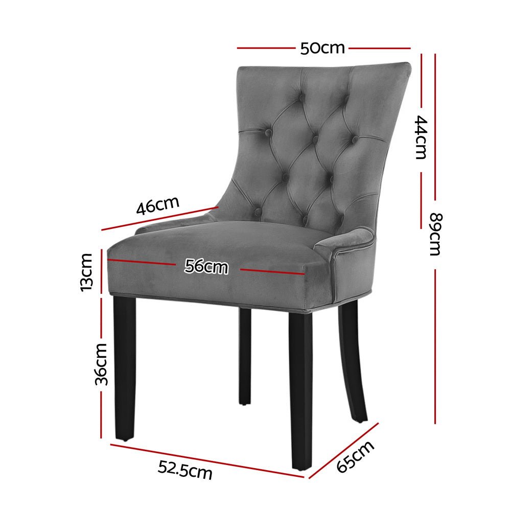 Set of 2 Dining Chairs French Provincial Retro Chair Wooden Velvet Fabric Grey - Rivercity House & Home Co. (ABN 18 642 972 209) - Affordable Modern Furniture Australia