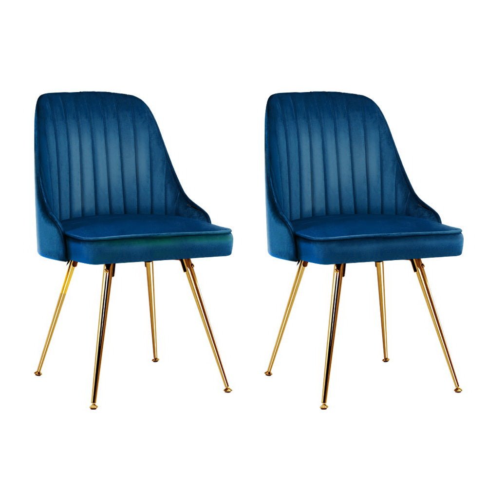 Set of 2 Dining Chairs Retro Chair Cafe Kitchen Modern Metal Legs Velvet Blue - Rivercity House & Home Co. (ABN 18 642 972 209) - Affordable Modern Furniture Australia