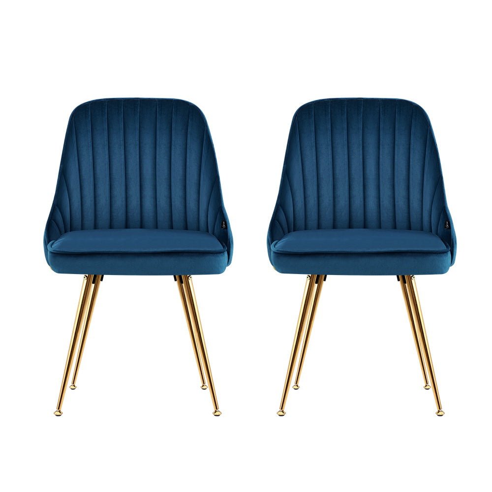 Set of 2 Dining Chairs Retro Chair Cafe Kitchen Modern Metal Legs Velvet Blue - Rivercity House & Home Co. (ABN 18 642 972 209) - Affordable Modern Furniture Australia