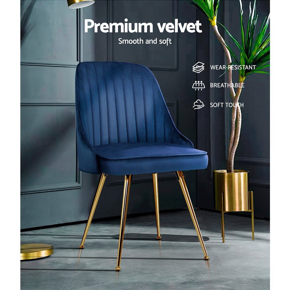 Set of 2 Dining Chairs Retro Chair Cafe Kitchen Modern Metal Legs Velvet Blue - Rivercity House & Home Co. (ABN 18 642 972 209) - Affordable Modern Furniture Australia