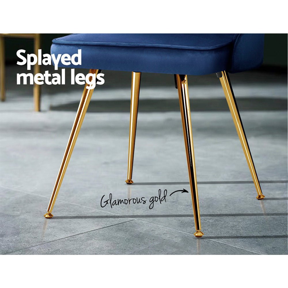 Set of 2 Dining Chairs Retro Chair Cafe Kitchen Modern Metal Legs Velvet Blue - Rivercity House & Home Co. (ABN 18 642 972 209) - Affordable Modern Furniture Australia
