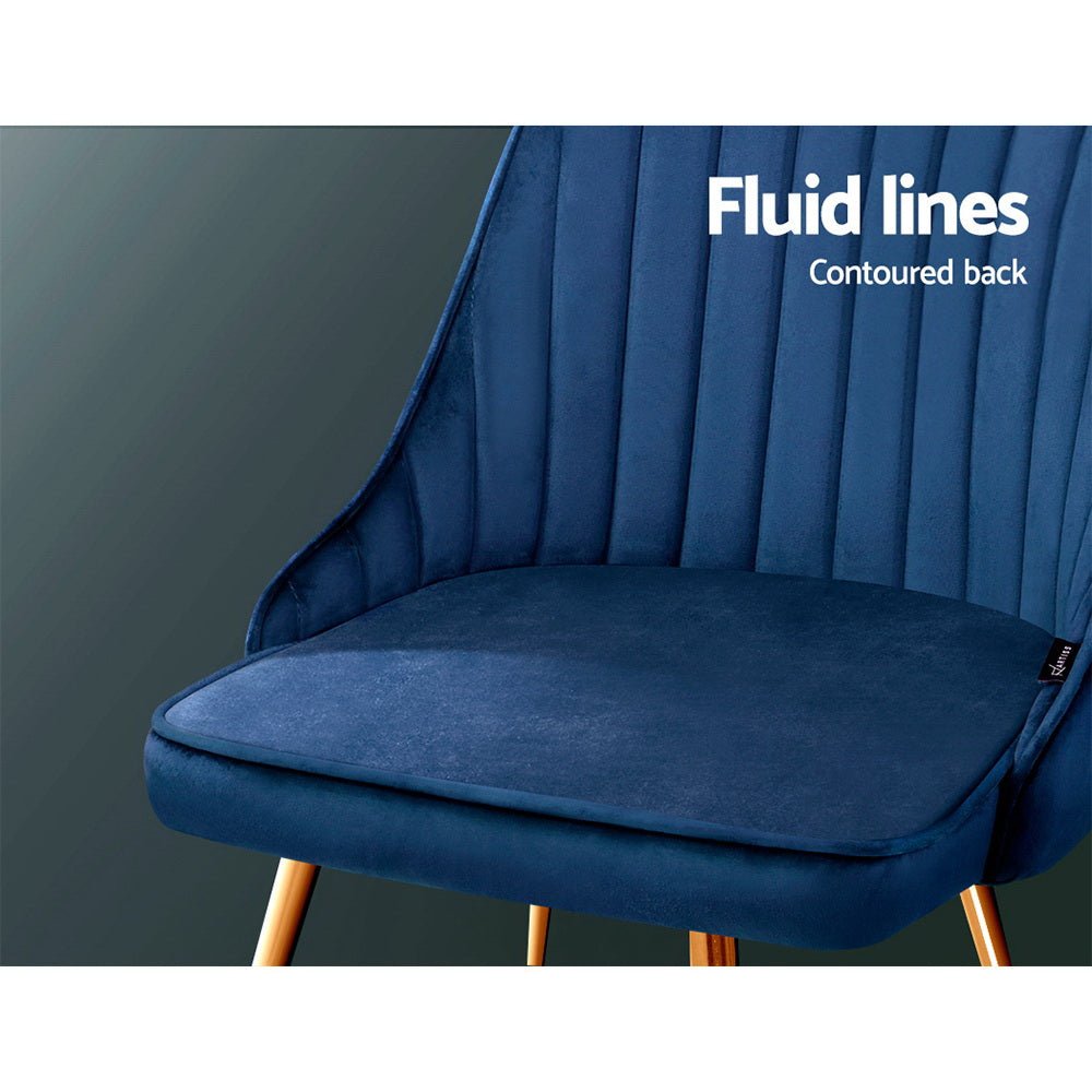 Set of 2 Dining Chairs Retro Chair Cafe Kitchen Modern Metal Legs Velvet Blue - Rivercity House & Home Co. (ABN 18 642 972 209) - Affordable Modern Furniture Australia