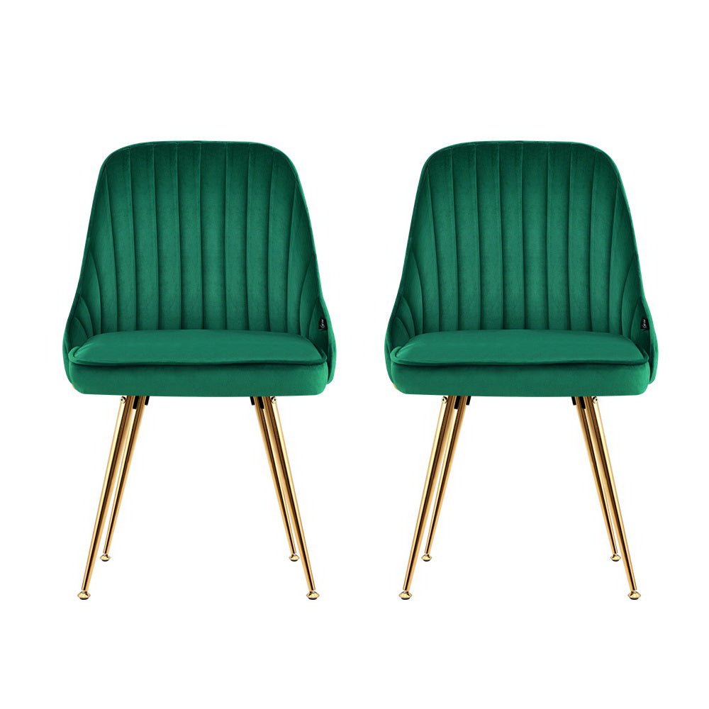 Set of 2 Dining Chairs Retro Chair Cafe Kitchen Modern Metal Legs Velvet Green - Rivercity House & Home Co. (ABN 18 642 972 209) - Affordable Modern Furniture Australia