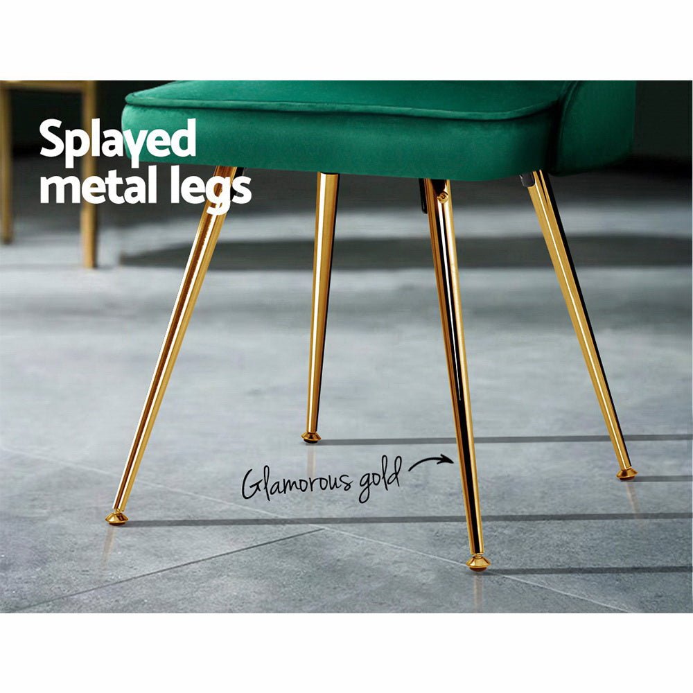 Set of 2 Dining Chairs Retro Chair Cafe Kitchen Modern Metal Legs Velvet Green - Rivercity House & Home Co. (ABN 18 642 972 209) - Affordable Modern Furniture Australia