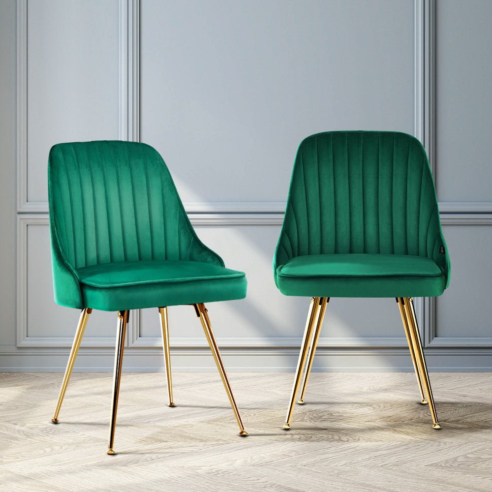 Set of 2 Dining Chairs Retro Chair Cafe Kitchen Modern Metal Legs Velvet Green - Rivercity House & Home Co. (ABN 18 642 972 209) - Affordable Modern Furniture Australia