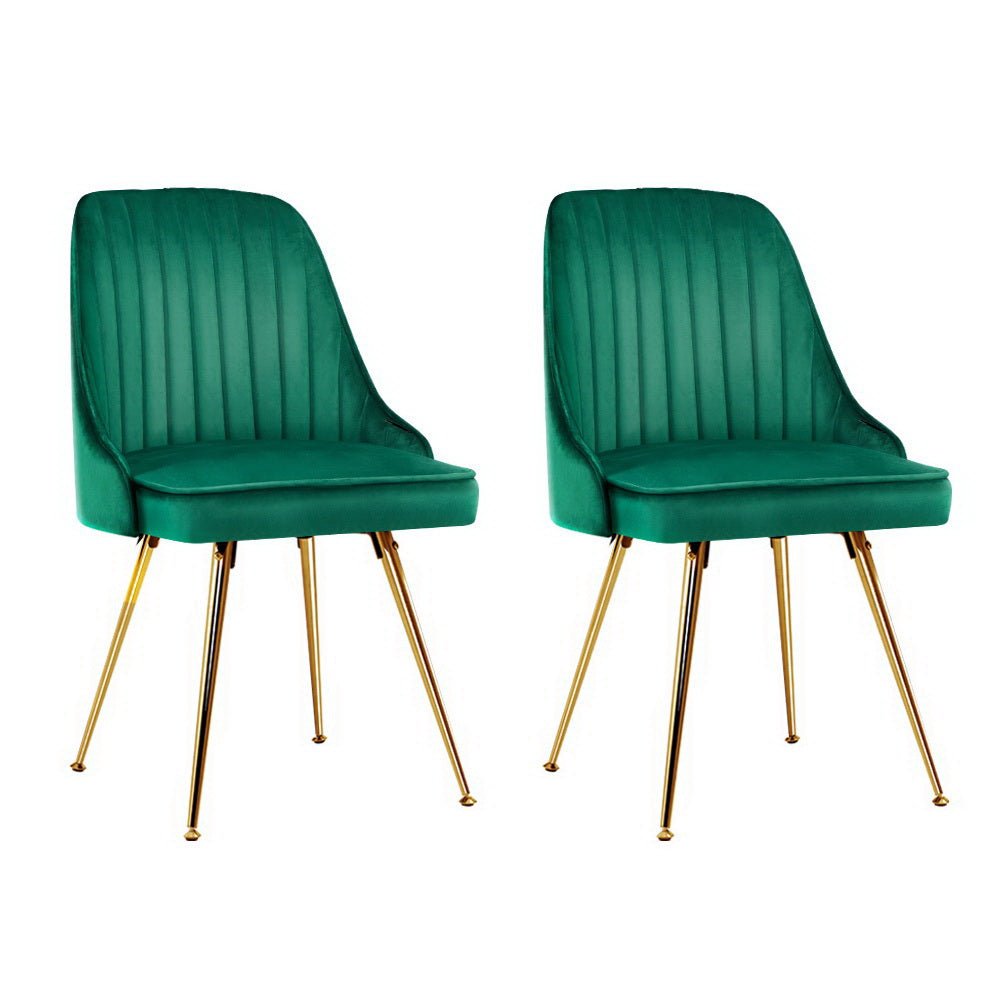 Set of 2 Dining Chairs Retro Chair Cafe Kitchen Modern Metal Legs Velvet Green - Rivercity House & Home Co. (ABN 18 642 972 209) - Affordable Modern Furniture Australia