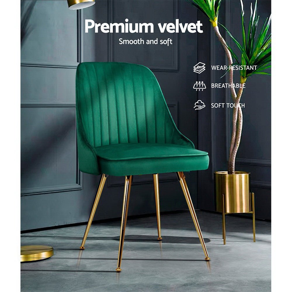 Set of 2 Dining Chairs Retro Chair Cafe Kitchen Modern Metal Legs Velvet Green - Rivercity House & Home Co. (ABN 18 642 972 209) - Affordable Modern Furniture Australia