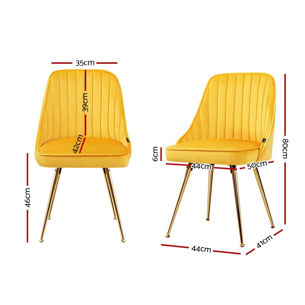 Set of 2 Dining Chairs Retro Chair Cafe Kitchen Modern Metal Legs Velvet Yellow - Rivercity House & Home Co. (ABN 18 642 972 209) - Affordable Modern Furniture Australia