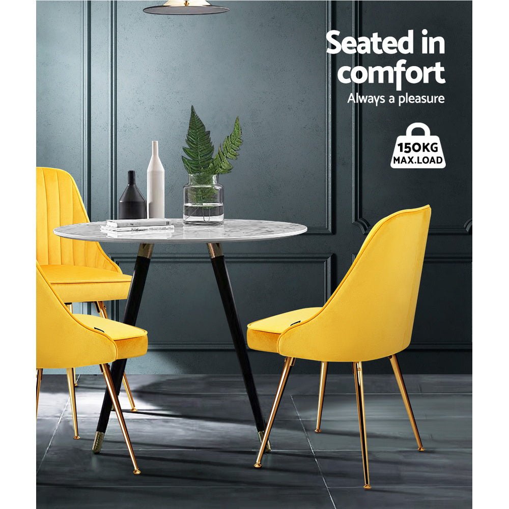 Set of 2 Dining Chairs Retro Chair Cafe Kitchen Modern Metal Legs Velvet Yellow - Rivercity House & Home Co. (ABN 18 642 972 209) - Affordable Modern Furniture Australia