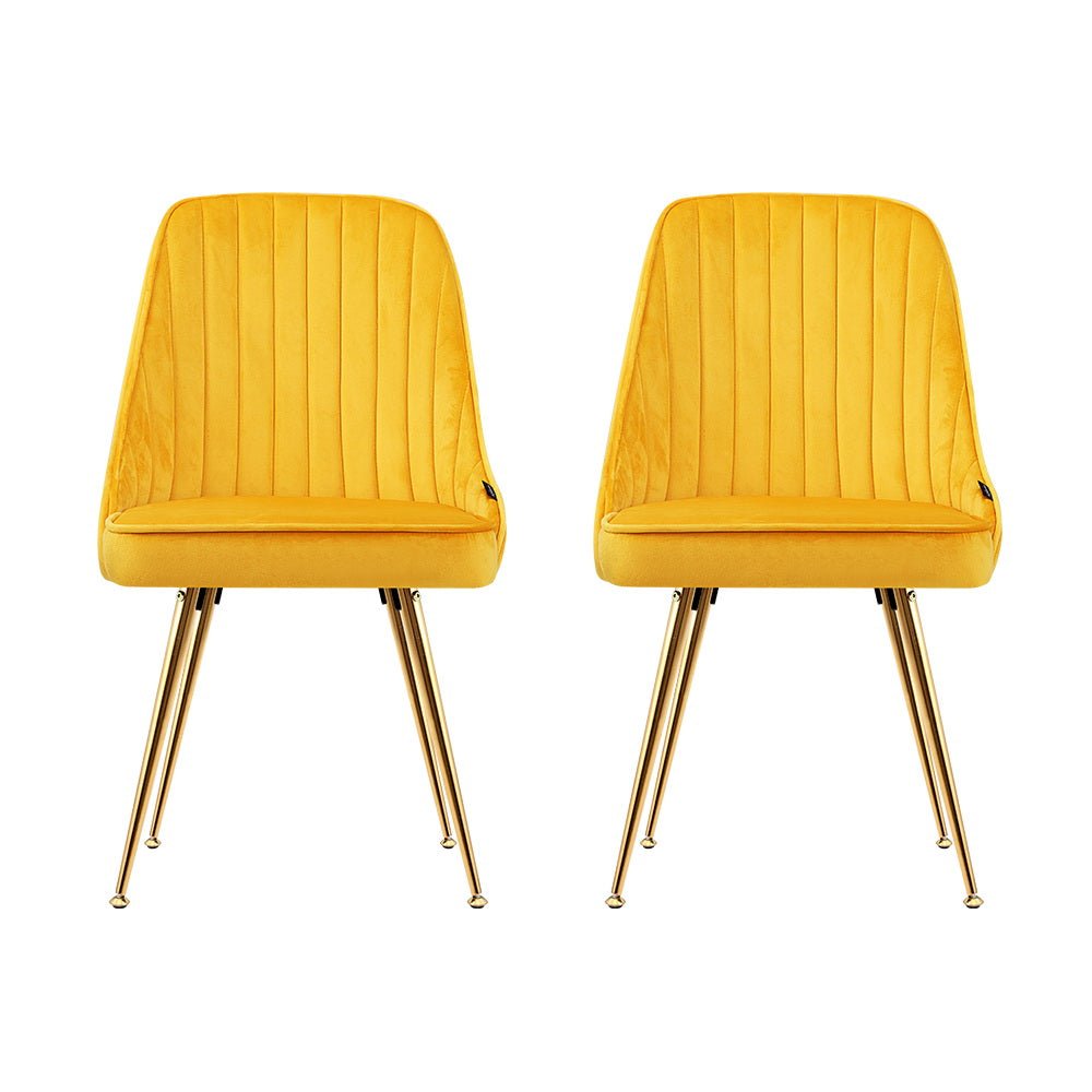 Set of 2 Dining Chairs Retro Chair Cafe Kitchen Modern Metal Legs Velvet Yellow - Rivercity House & Home Co. (ABN 18 642 972 209) - Affordable Modern Furniture Australia
