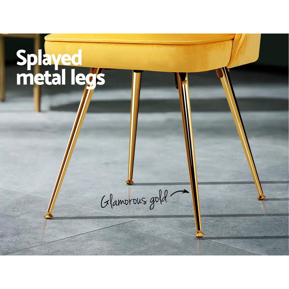 Set of 2 Dining Chairs Retro Chair Cafe Kitchen Modern Metal Legs Velvet Yellow - Rivercity House & Home Co. (ABN 18 642 972 209) - Affordable Modern Furniture Australia