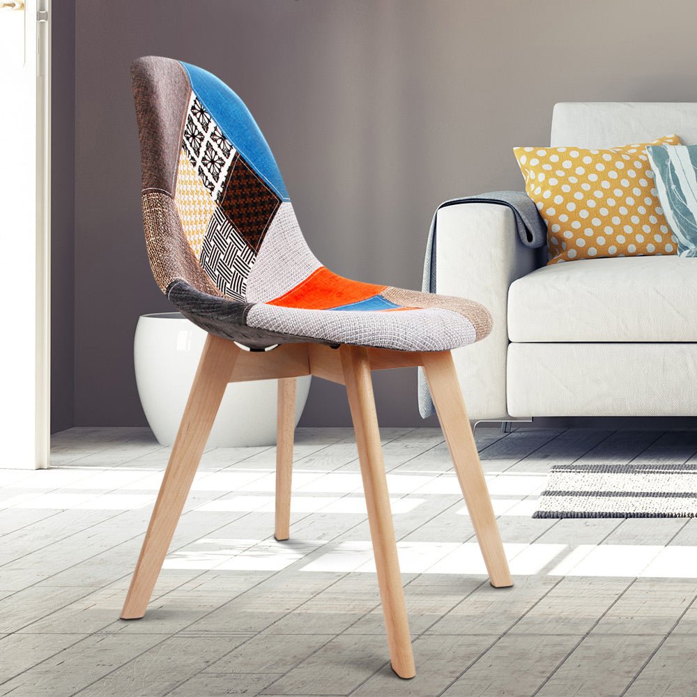 Set of 2 Retro Beech Fabric Dining Chair - Multi Colour - Rivercity House & Home Co. (ABN 18 642 972 209) - Affordable Modern Furniture Australia
