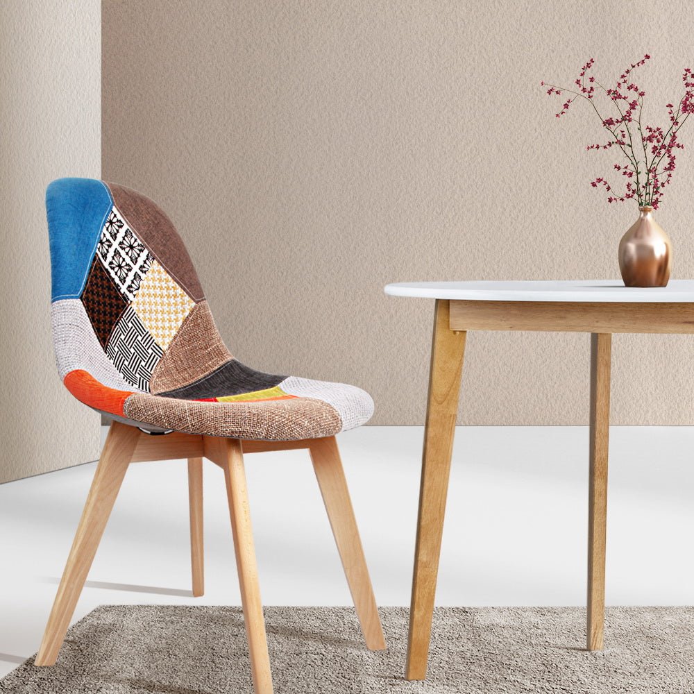 Set of 2 Retro Beech Fabric Dining Chair - Multi Colour - Rivercity House & Home Co. (ABN 18 642 972 209) - Affordable Modern Furniture Australia