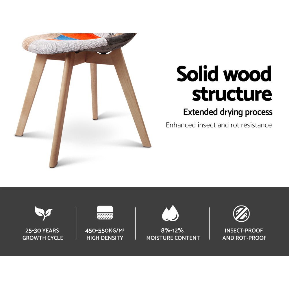 Set of 2 Retro Beech Fabric Dining Chair - Multi Colour - Rivercity House & Home Co. (ABN 18 642 972 209) - Affordable Modern Furniture Australia