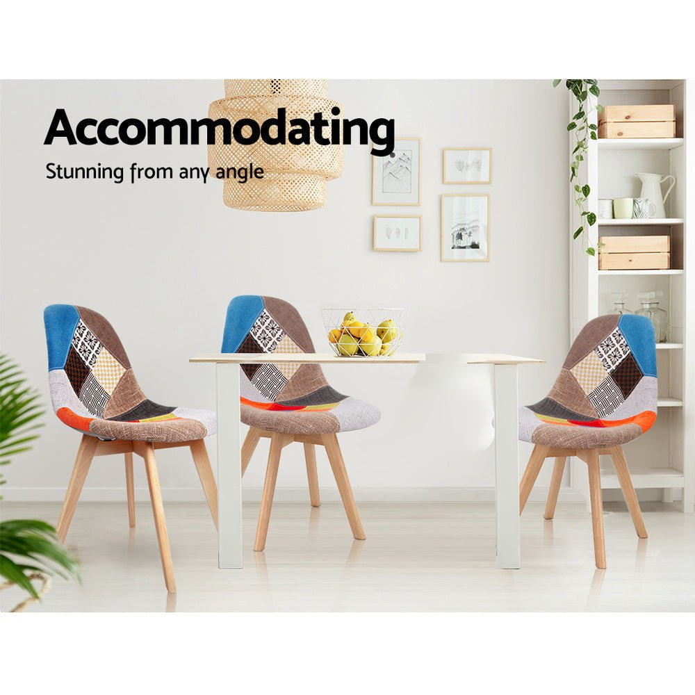 Set of 2 Retro Beech Fabric Dining Chair - Multi Colour - Rivercity House & Home Co. (ABN 18 642 972 209) - Affordable Modern Furniture Australia