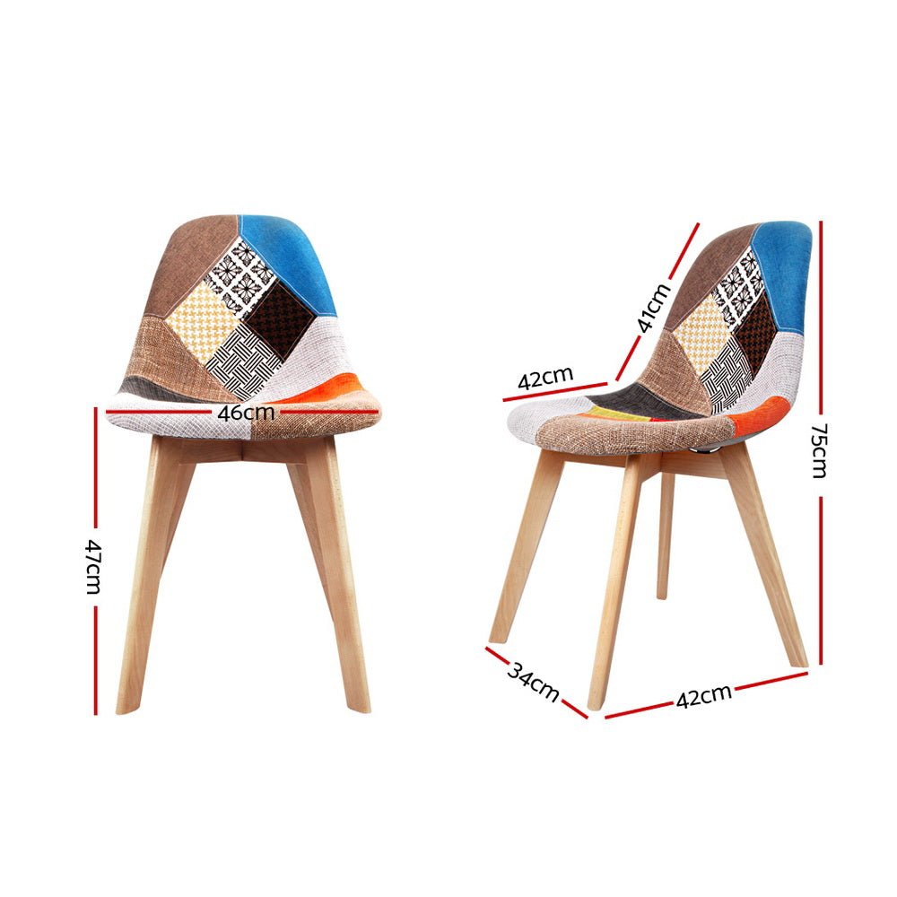 Set of 2 Retro Beech Fabric Dining Chair - Multi Colour - Rivercity House & Home Co. (ABN 18 642 972 209) - Affordable Modern Furniture Australia