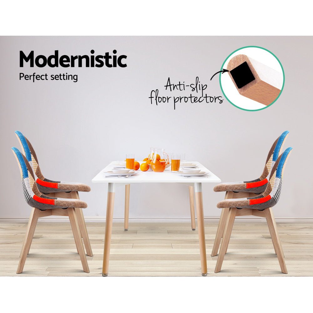 Set of 2 Retro Beech Fabric Dining Chair - Multi Colour - Rivercity House & Home Co. (ABN 18 642 972 209) - Affordable Modern Furniture Australia