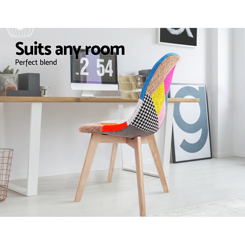 Set of 2 Retro Beech Fabric Dining Chair - Multi Colour - Rivercity House & Home Co. (ABN 18 642 972 209) - Affordable Modern Furniture Australia