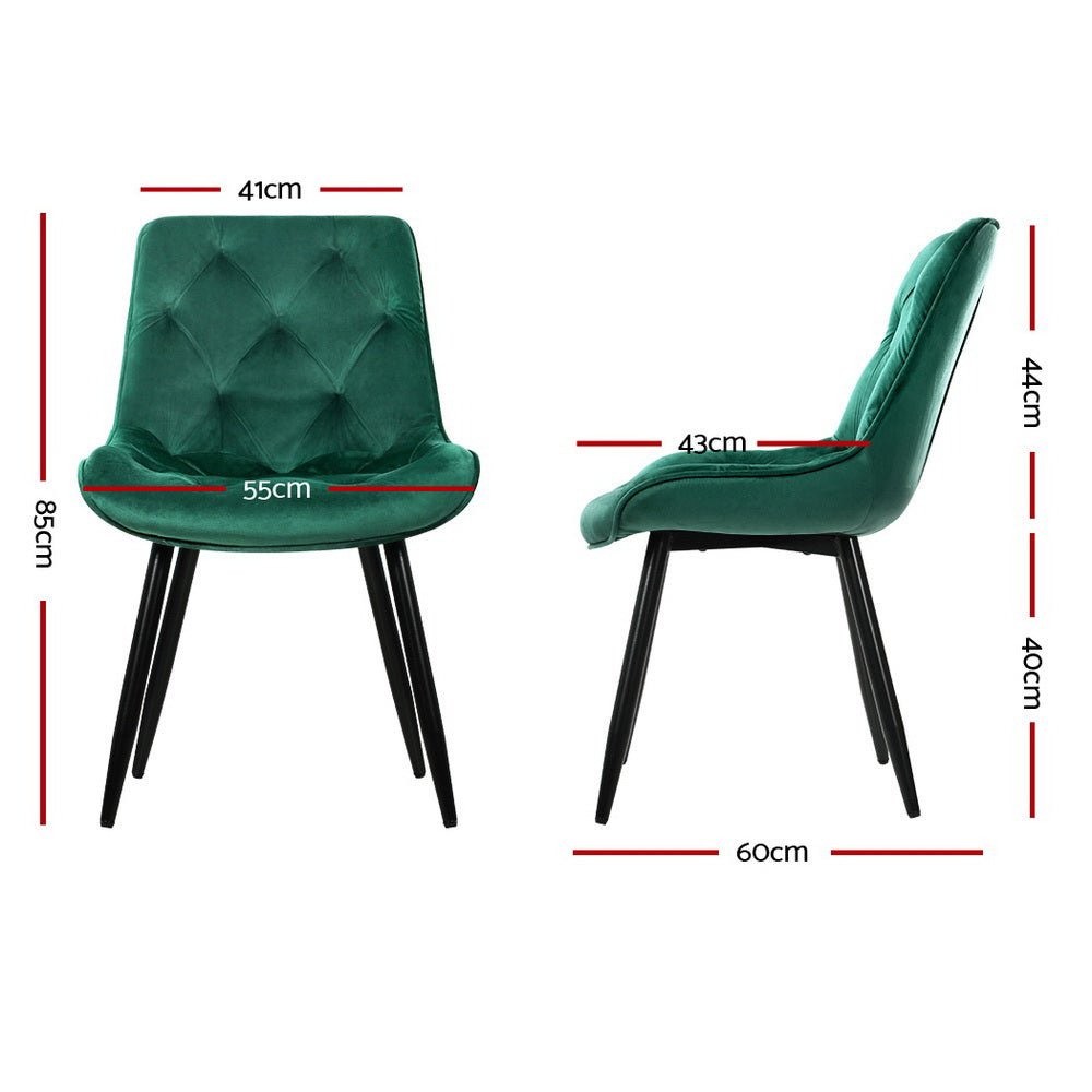 Set of 2 Velvet Starlyn Dining Chairs - Green - Furniture > Living Room - Rivercity House & Home Co. (ABN 18 642 972 209) - Affordable Modern Furniture Australia