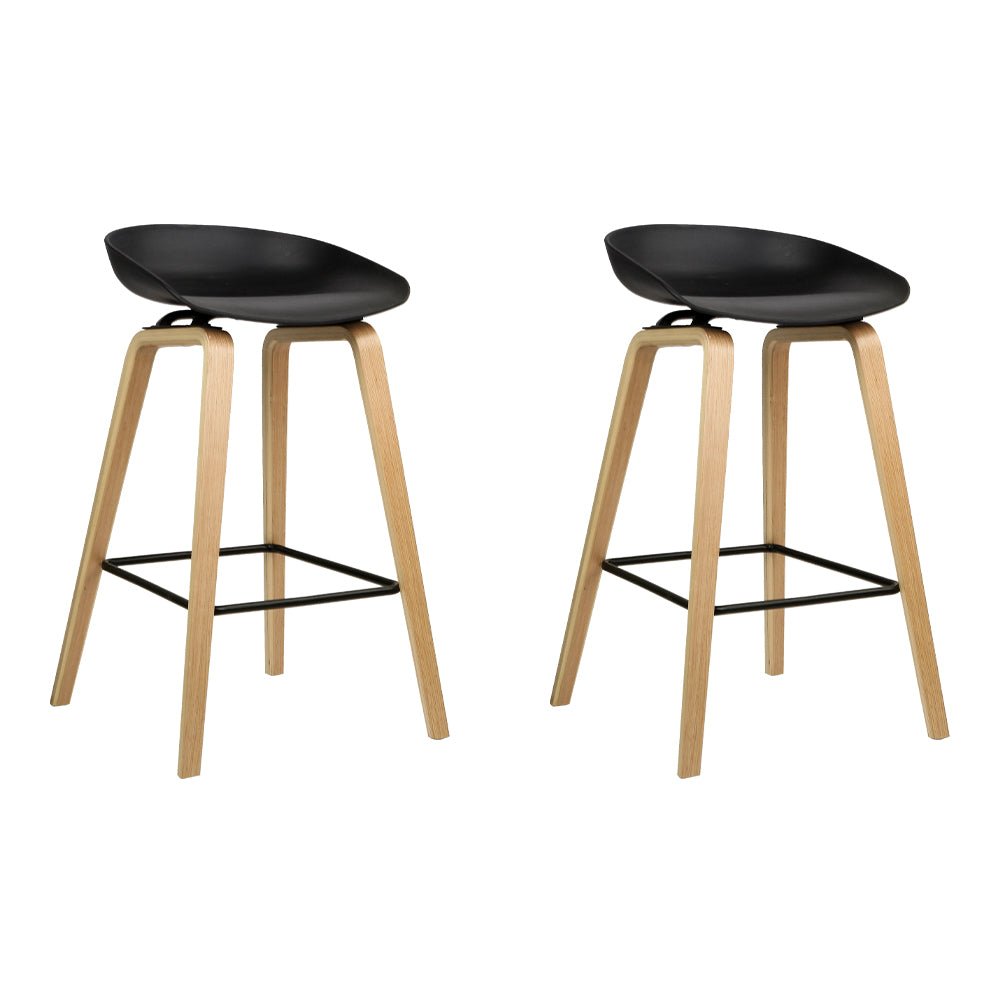 Set of 2 Wooden Square Footrest Bar Stools - Black - Rivercity House & Home Co. (ABN 18 642 972 209) - Affordable Modern Furniture Australia