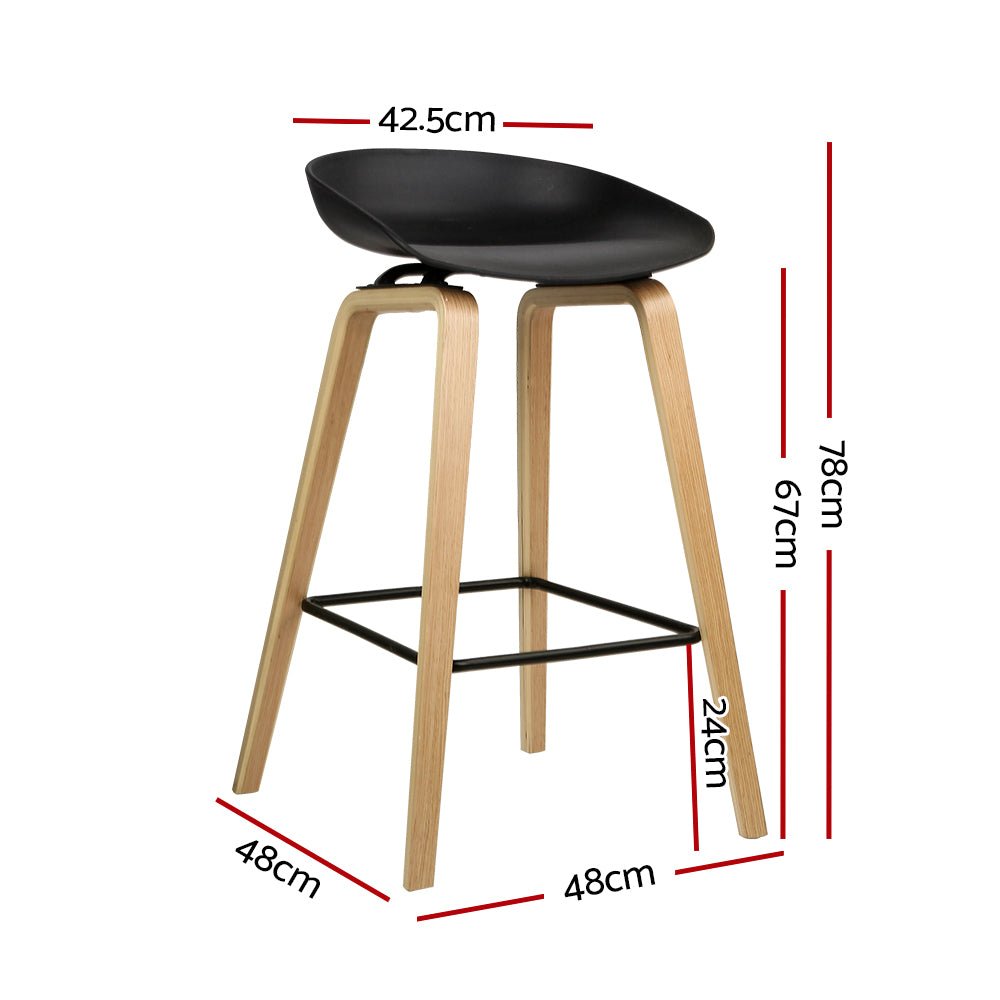 Set of 2 Wooden Square Footrest Bar Stools - Black - Rivercity House & Home Co. (ABN 18 642 972 209) - Affordable Modern Furniture Australia