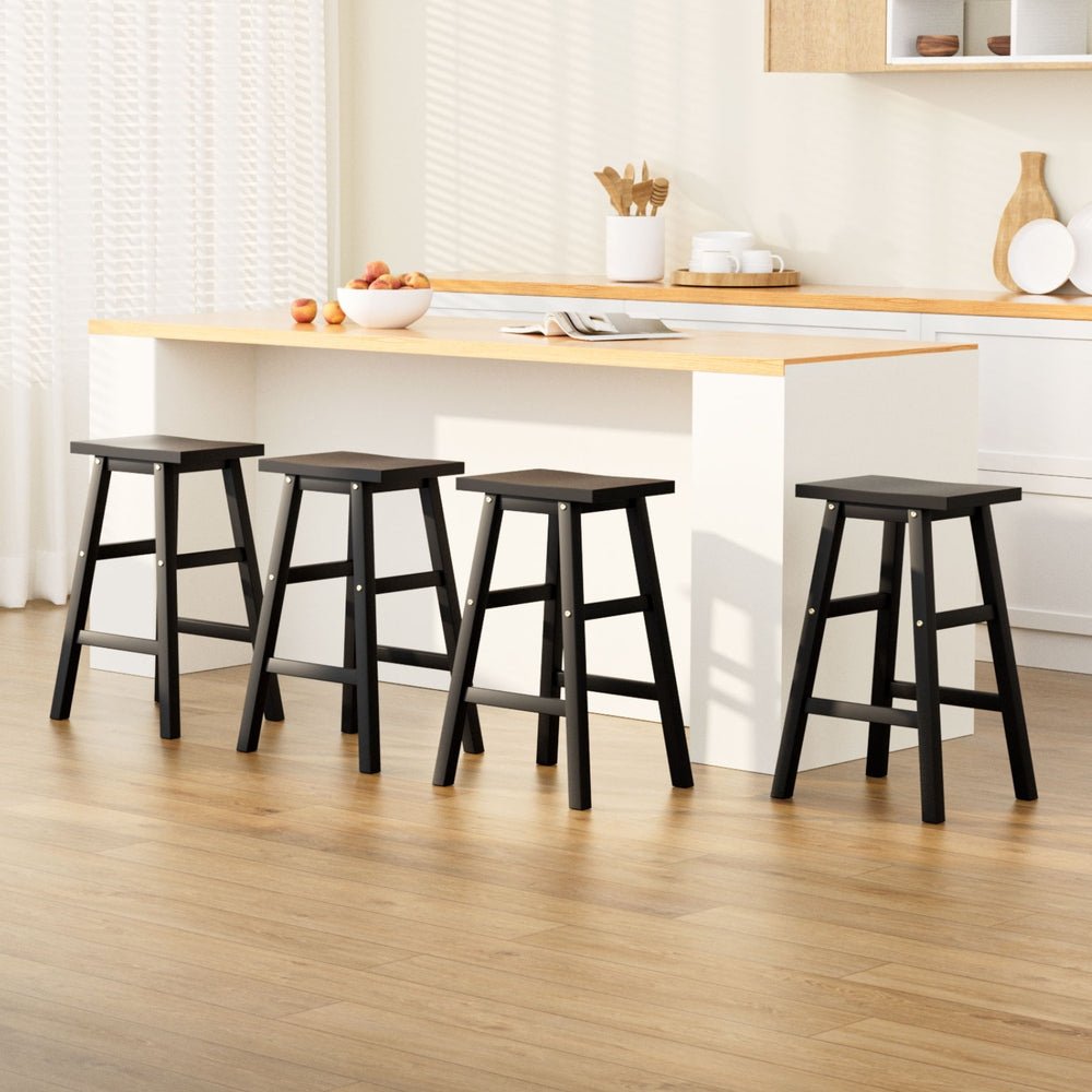 Set of 4 Beech Wood Bar Stools - Black - Rivercity House & Home Co. (ABN 18 642 972 209) - Affordable Modern Furniture Australia