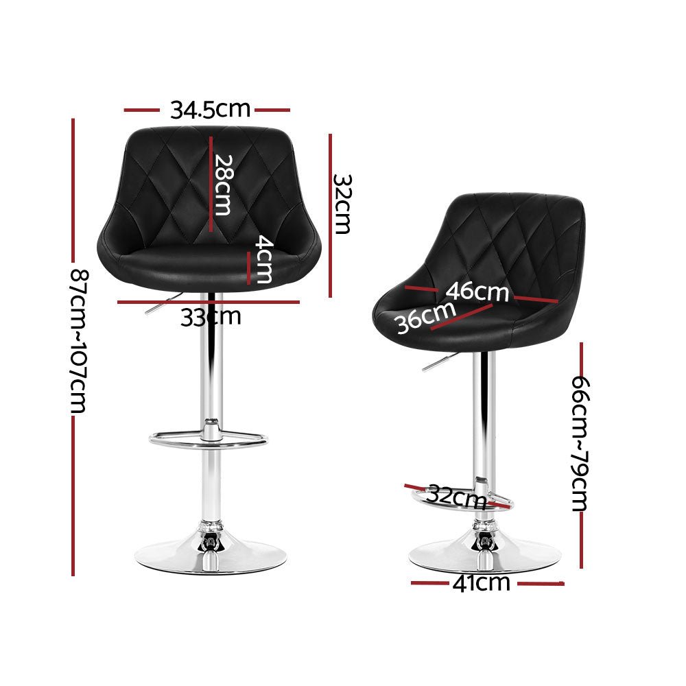 Set of 4 Diamond Style Bar Stools PU Leather - Black - Rivercity House & Home Co. (ABN 18 642 972 209) - Affordable Modern Furniture Australia