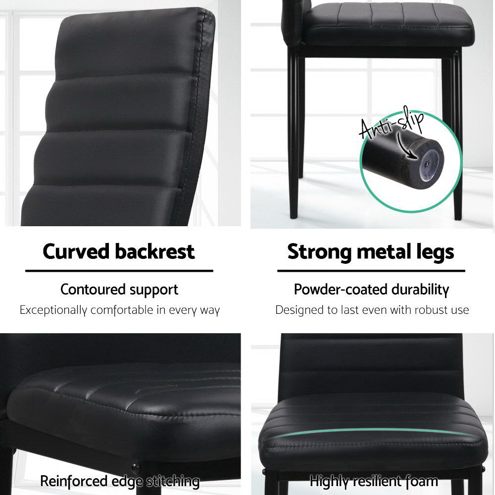 Set of 4 Dining Chairs PVC Leather - Black - Rivercity House & Home Co. (ABN 18 642 972 209) - Affordable Modern Furniture Australia