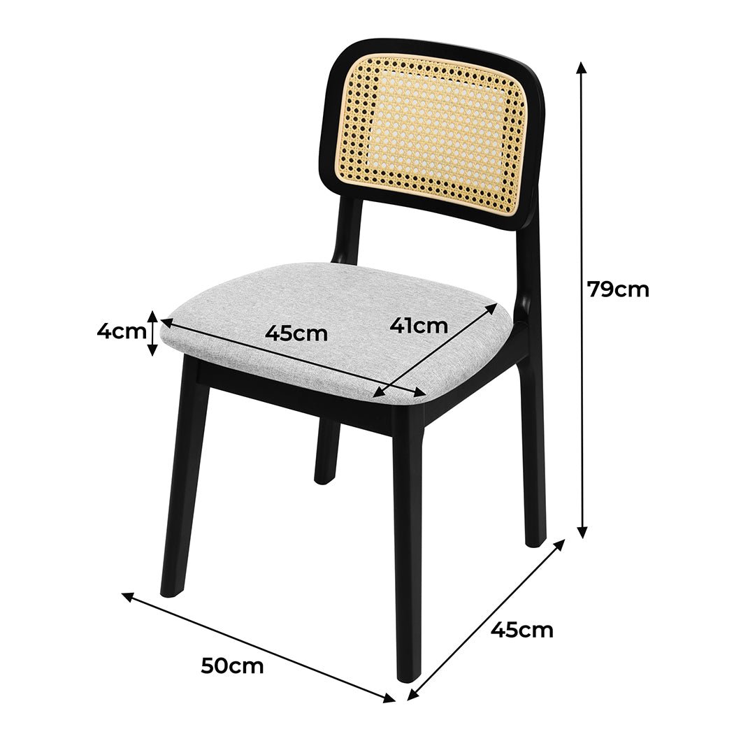 Set of 4 Wood Rattan Armless Dining Chairs - Black - Rivercity House & Home Co. (ABN 18 642 972 209) - Affordable Modern Furniture Australia