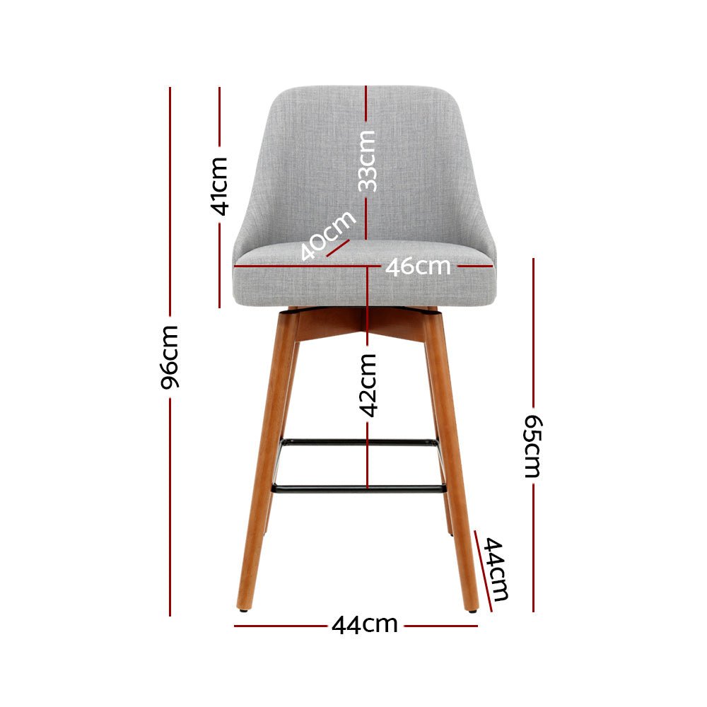 Set of 4 Wooden Fabric Bar Stools Square Footrest - Light Grey - Rivercity House & Home Co. (ABN 18 642 972 209) - Affordable Modern Furniture Australia