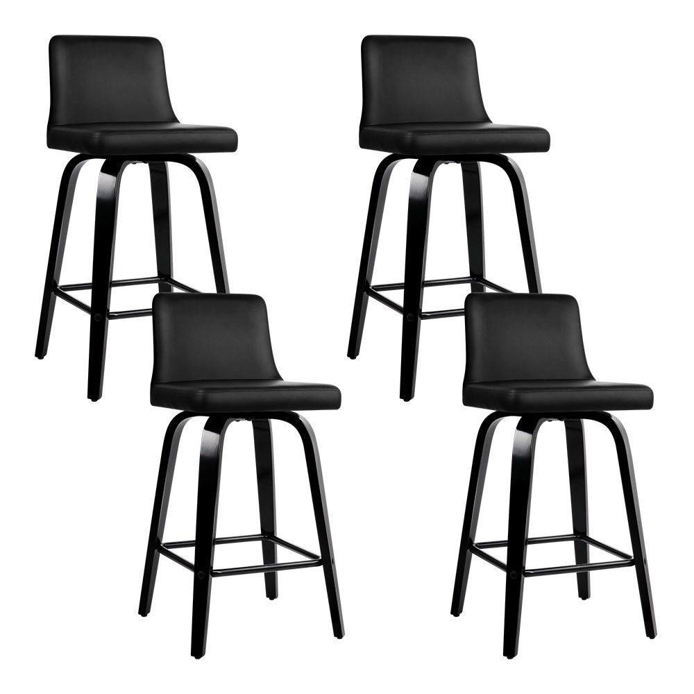 Set of 4 Wooden PU Leather Bar Stool - Black - Rivercity House & Home Co. (ABN 18 642 972 209) - Affordable Modern Furniture Australia