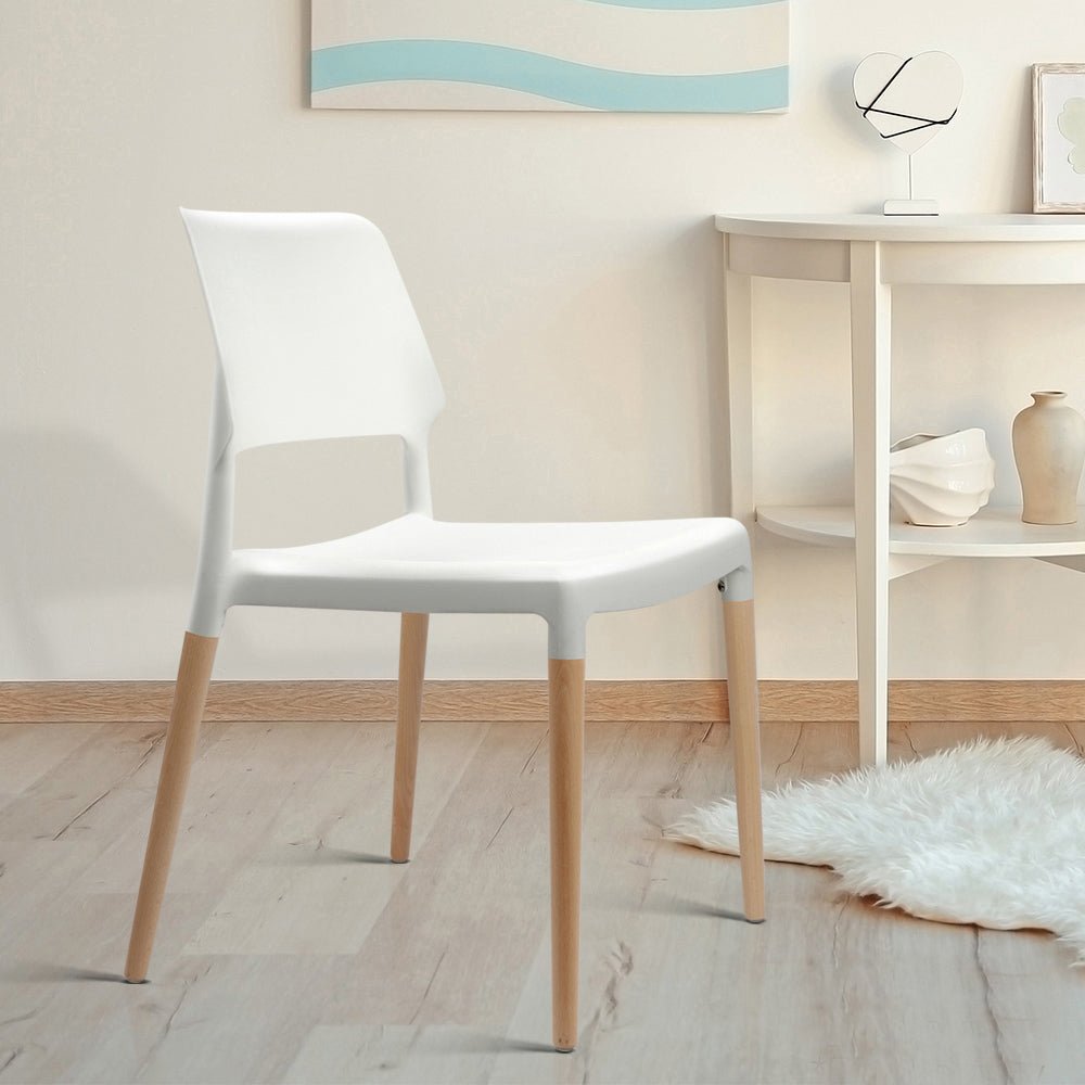 Set of 4 Wooden Stackable Dining Chairs - White - Furniture - Rivercity House & Home Co. (ABN 18 642 972 209) - Affordable Modern Furniture Australia