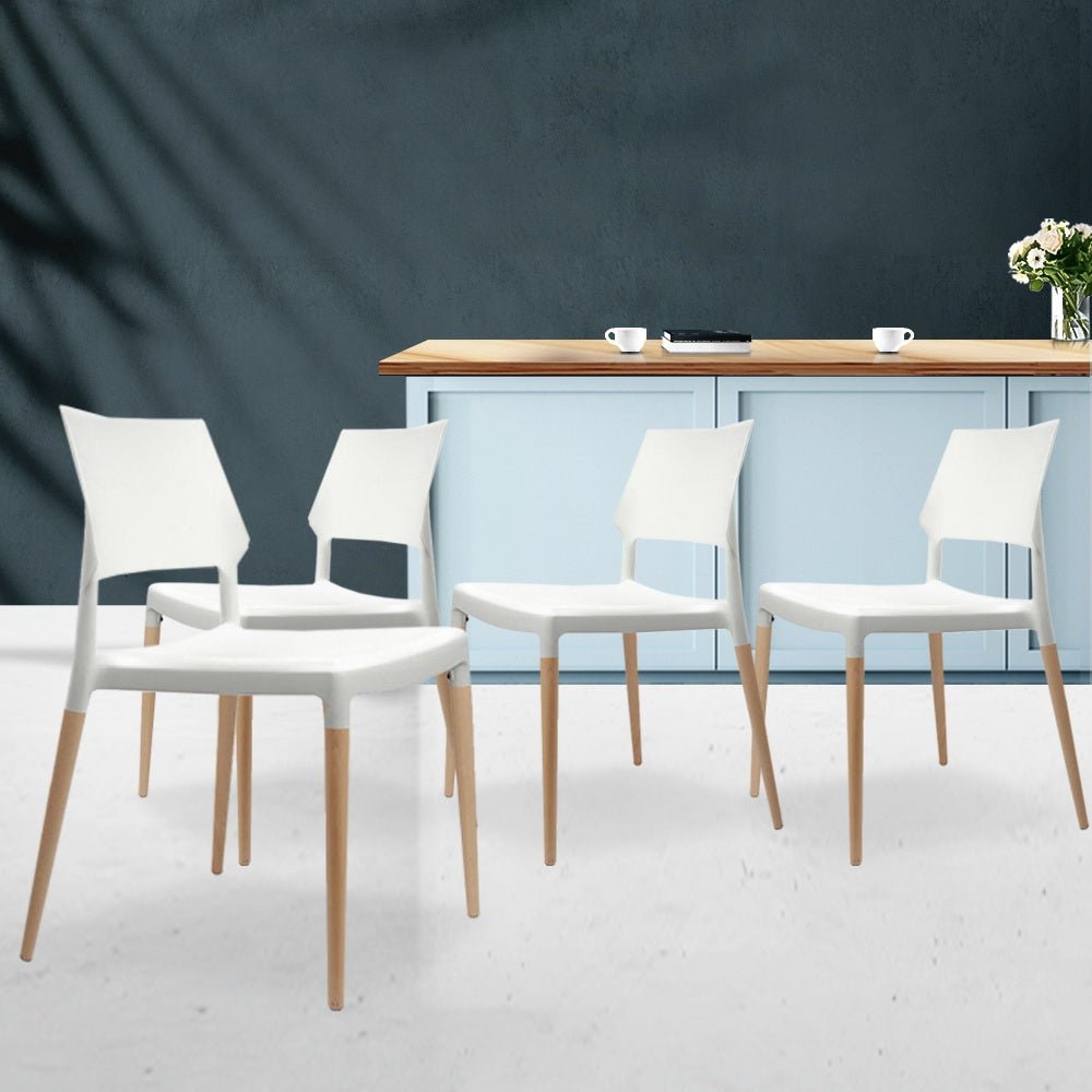 Set of 4 Wooden Stackable Dining Chairs - White - Furniture - Rivercity House & Home Co. (ABN 18 642 972 209) - Affordable Modern Furniture Australia