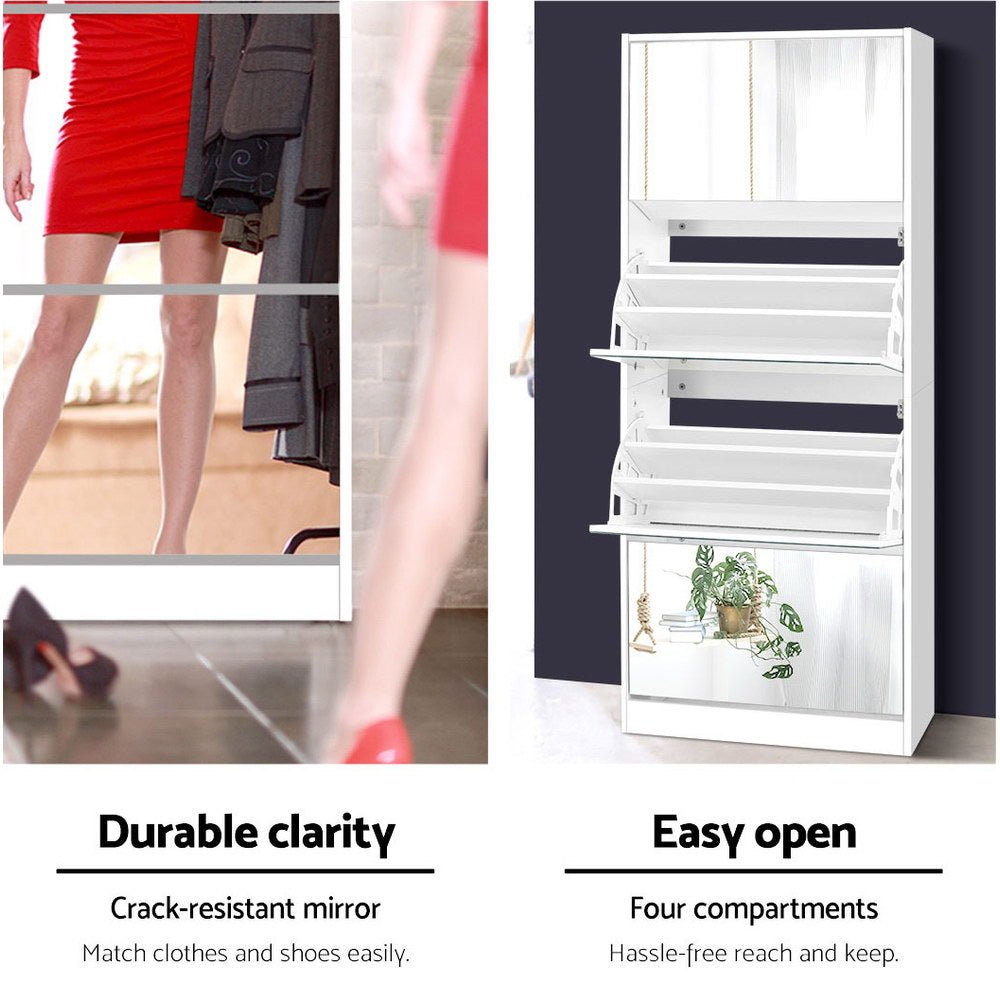 Shoe Cabinet Mirror Shoes Storage Rack Organiser 60 Pairs Cupboard Shelf - Rivercity House & Home Co. (ABN 18 642 972 209) - Affordable Modern Furniture Australia