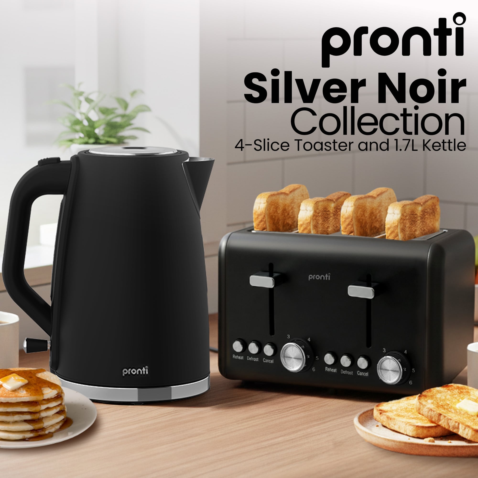 Silver Noir Collection 4 Slice Toaster and Kettle Bundle - Appliances > Kitchen Appliances > Kettles - Rivercity House & Home Co. (ABN 18 642 972 209) - Affordable Modern Furniture Australia