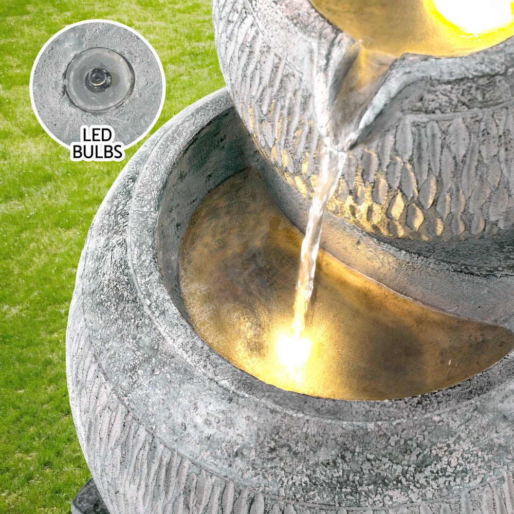 Solar Fountain Water Feature Bird Bath Garden LED Light 80CM Grey - Home & Garden > Fountains - Rivercity House & Home Co. (ABN 18 642 972 209) - Affordable Modern Furniture Australia