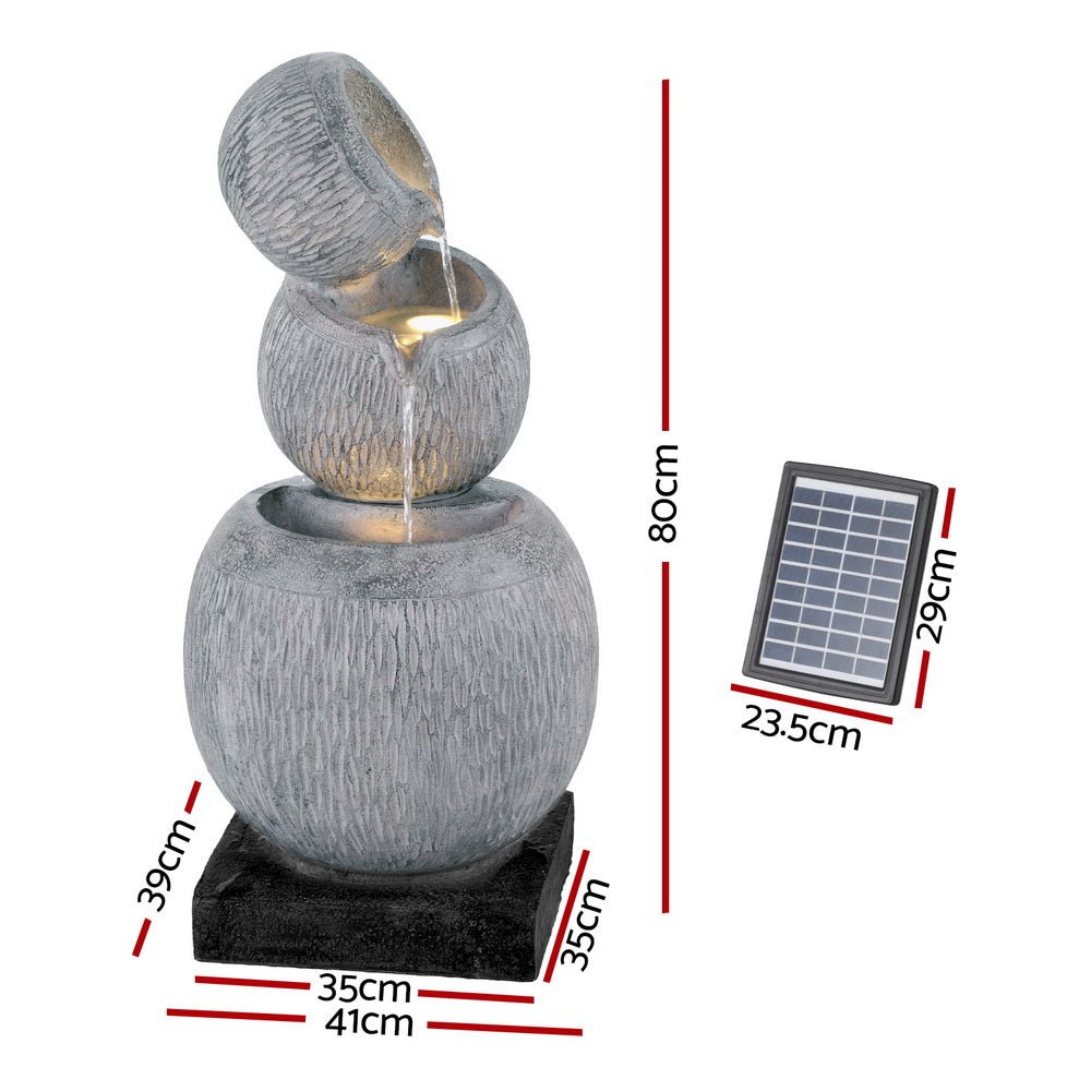 Solar Fountain Water Feature Bird Bath Garden LED Light 80CM Grey - Home & Garden > Fountains - Rivercity House & Home Co. (ABN 18 642 972 209) - Affordable Modern Furniture Australia