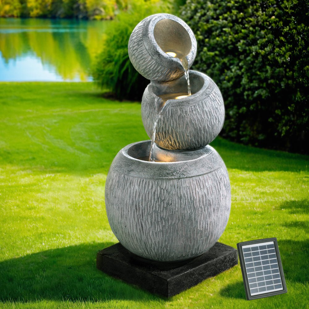 Solar Fountain Water Feature Bird Bath Garden LED Light 80CM Grey - Home & Garden > Fountains - Rivercity House & Home Co. (ABN 18 642 972 209) - Affordable Modern Furniture Australia