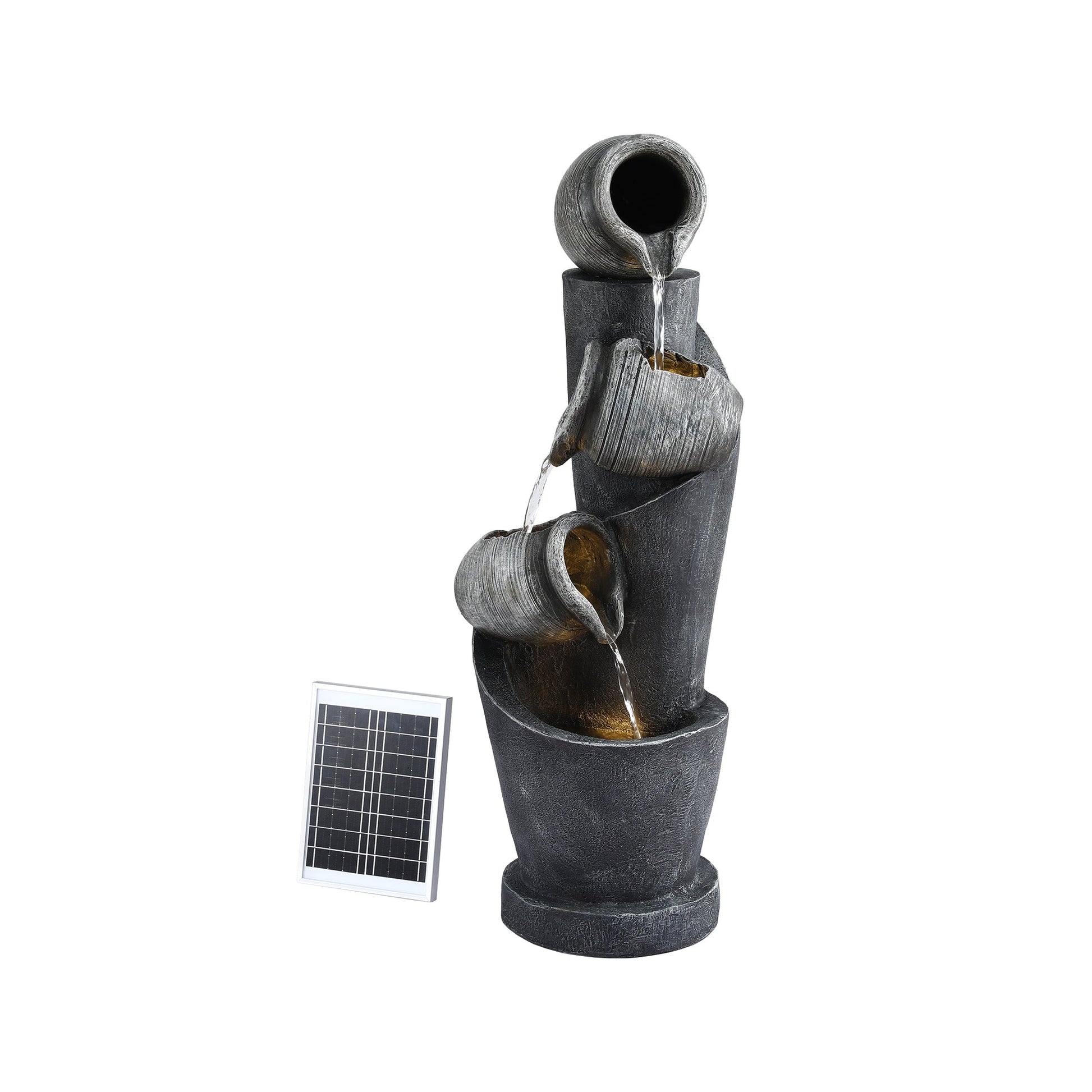 Solar Fountain Water Feature Cascading Fountain 3 - Tier Pot LED Lights 80CM Grey - Home & Garden > Fountains > Fountains & Ponds - Rivercity House & Home Co. (ABN 18 642 972 209) - Affordable Modern Furniture Australia